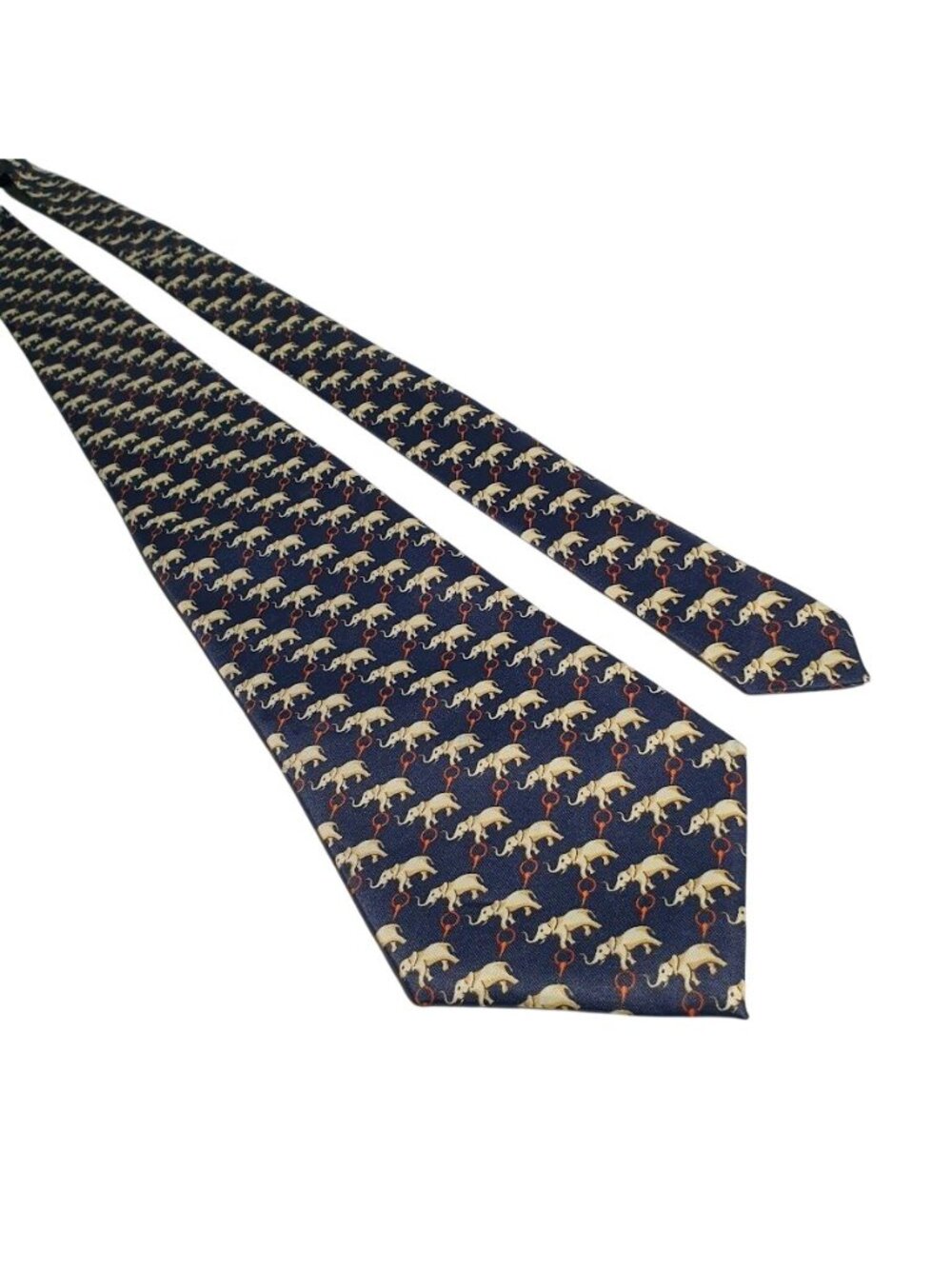 Rene Chagal Hand Made Myung Ju Silk Elephant Motif Tie Blue Red Novelty Menswear